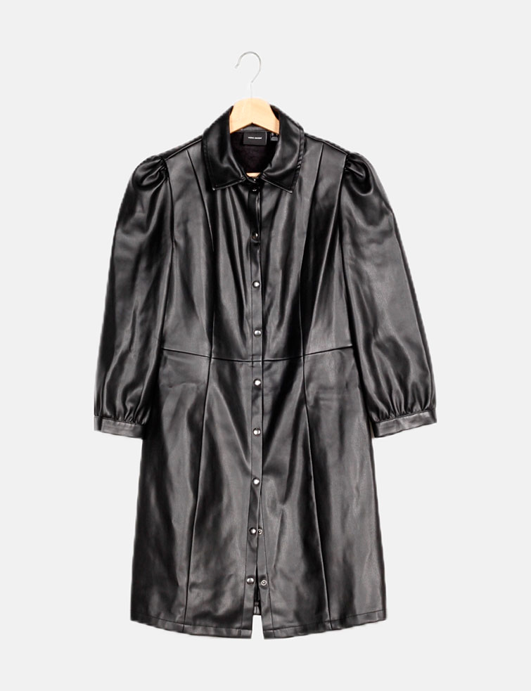 Robe noire en simili cuir pas chère Vero Moda