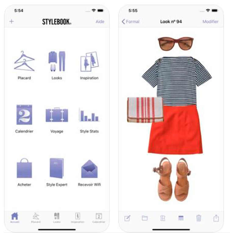 capture d’écran de l’application stylebook montrant un look avec une marinière et une jupe rouge afin d’illustrer notre article sur les applications pour organiser sa garde-robe.